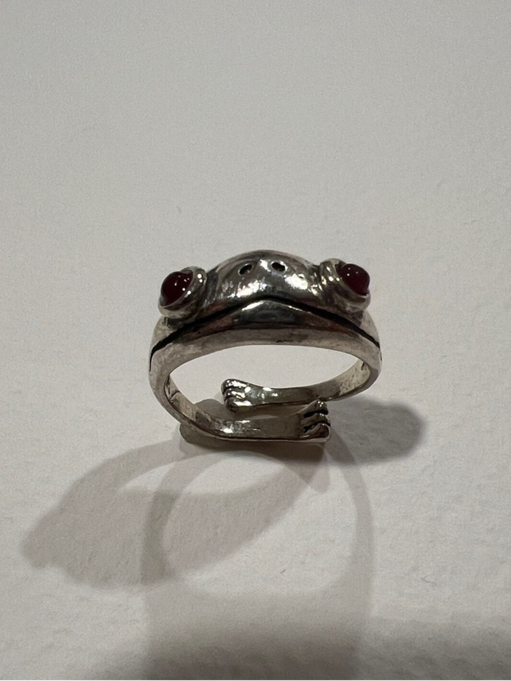 Sterling Silver Frog Ring with Red Stone Eyes